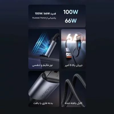 کابل شارژ تایپ سی 100 وات 6 آمپر سوپر فست مک دودو Mcdodo CA-518 طول 1.2 متر