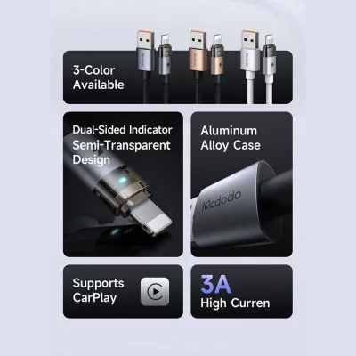 کابل تبدیل USB به لایتنینگ مک دودو مدل Mcdodo Lightning 3A CA-6910 طول 1.2 متر