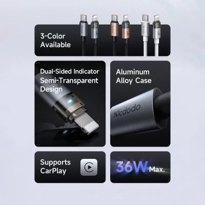 کابل تبدیل تایپ سی به لایتنینگ مک دودو مدل Mcdodo Lightning 36W CA-694 طول 1.2 متر