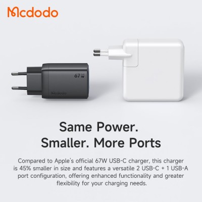شارژر 67 وات سوپر فست شارژ 3 پورت مک دودو Mcdodo 67W mini GaN CH-097