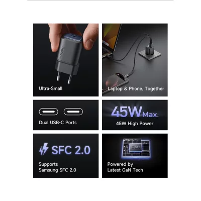 شارژر 45 وات سوپر فست شارژ 2 پورت مک دودو Mcdodo 45W Gana Mini CH-100