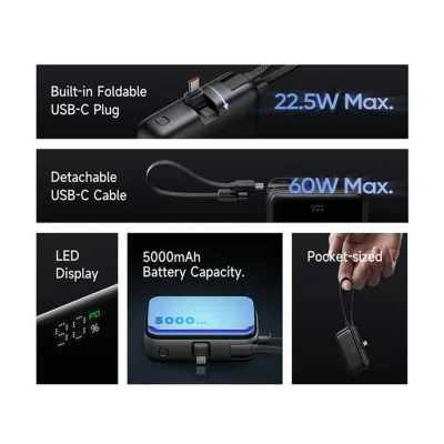 پاوربانک جیبی با سوکت تایپ سی و کابل تایپ سی مک دودو ظرفیت 5000 میلی آمپر Mcdodo FreeKit MC-776