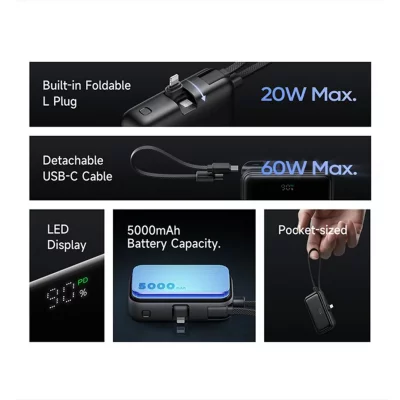 پاوربانک جیبی با رابط لایتنینگ و کابل تایپ سی مک دودو ظرفیت 5000 میلی آمپر Mcdodo FreeKit MC-780