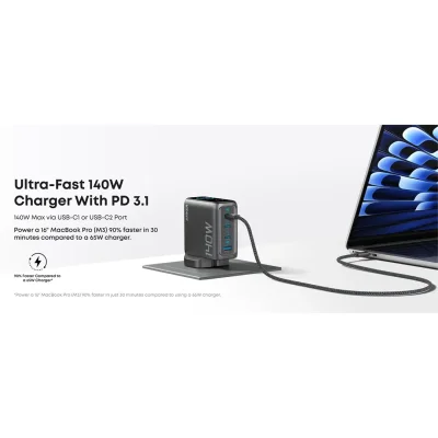 شارژر دیواری 140 وات 3 پورت با کابل تایپ سی انکر مدل Anker B2697