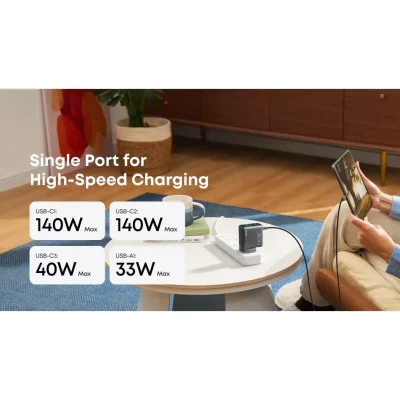 شارژر دیواری انکر 140 وات 3 پورت با کابل تایپ سی Anker 4-Port B2697