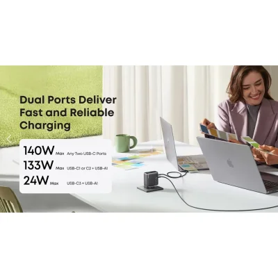 شارژر دیواری انکر 140 وات 3 پورت با کابل تایپ سی Anker 4-Port B2697