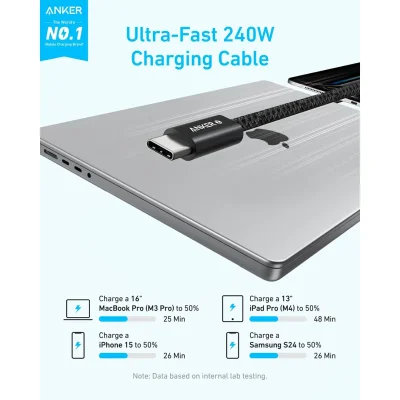 کابل تبدیل USB-C به USB-C انکر مدل A8060 طول 1 متر 240 وات