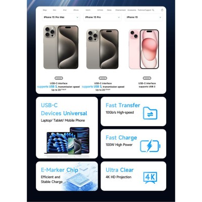 کابل شارژ تایپ سی و انتقال تصویر 100 وات مک دودو USB3 CA-7132 طول 1.2 متر