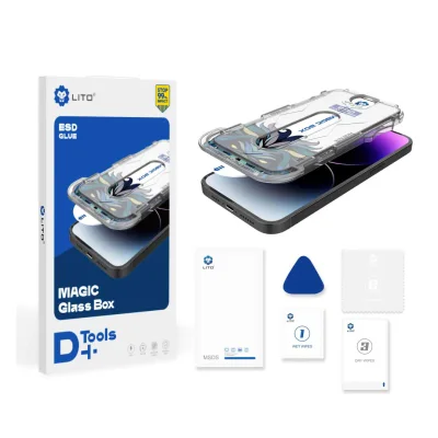 محافظ صفحه نمایش گلس آیفون 17 پرو با کیت نصب آسان لیتو Lito Magic Box D+ Tools iPhone 17 Pro