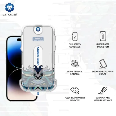 محافظ صفحه نمایش گلس آیفون 17 نرمال با کیت نصب آسان لیتو Lito Magic Box D+ Tools iPhone 17