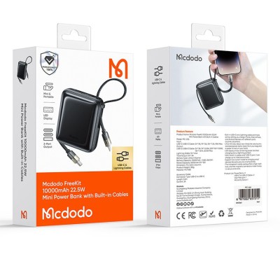 پاوربانک مک دودو با کابل تایپ سی و لایتنینگ 22.5 وات مدل FreeKit MC-255 ظرفیت 10000 میلی آمپر