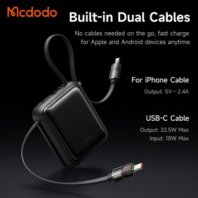 پاوربانک مک دودو با کابل تایپ سی و لایتنینگ 22.5 وات مدل FreeKit MC-255 ظرفیت 10000 میلی آمپر