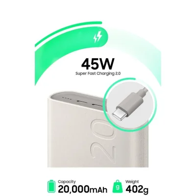 پاوربانک سامسونگ 45 وات تایپ سی مدل EB-P4520 USB-C ظرفیت 20000 میلی آمپر