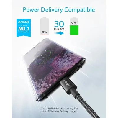 کابل شارژ تایپ C انکر 60 وات مدل Anker USB-C A8753 طول 1.8 متر