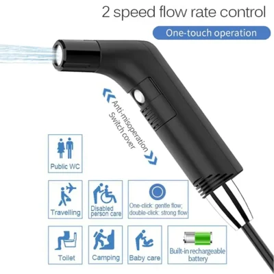 خودشور شارژی ( بیده ) شلنگی سفری گرین لاین مدل Compact Bidet GNCMTBDTSPYBK