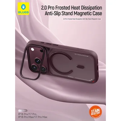 کاور مگ سیف آیفون 18 پرو مکس با پایه استند بلوئو BLUEO Frosted Heat Stand MagSafe iPhone 18 Pro Max