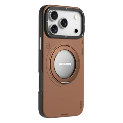 قاب مگ سیف چرمی پایه هولدر یانگ کیت Tech Leather 360 مناسب آیفون 18 پرو و 17 پرو iPhone 18 Pro/17 Pro