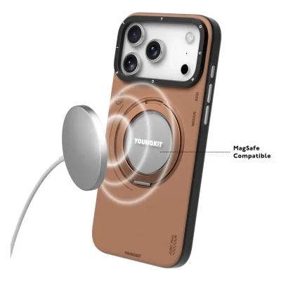 قاب مگ سیف چرمی پایه هولدر یانگ کیت Tech Leather 360 مناسب آیفون 18 پرو و 17 پرو iPhone 18 Pro/17 Pro