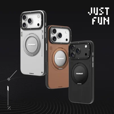 قاب مگ سیف چرمی پایه هولدر یانگ کیت Tech Leather 360 مناسب آیفون 18 پرو و 17 پرو iPhone 18 Pro/17 Pro