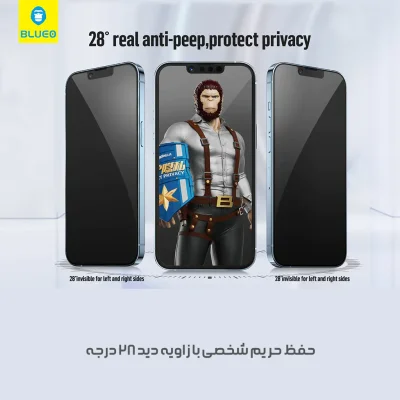 گلس محافظ صفحه حریم شخصی آنتی استاتیک آیفون 18 پرومکس با ابزار نصب بلوئو BLUEO Privacy Anti-Peep iPhone 18 Pro Max