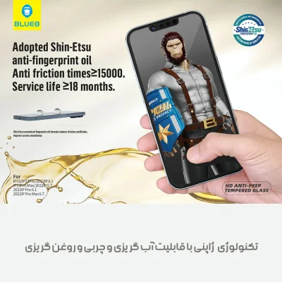محافظ صفحه نمایش گلس آیفون 18 پرو مکس پرایوسی با کیت نصب اتوماتیک بلوئو iPhone 18 Pro Max
