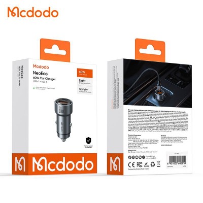 شارژر فندکی فست شارژ 60 وات 2 پورت مک دودو مدل NeoEco 60W CC-8210
