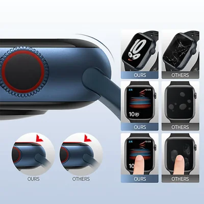 گلس اپل واچ سری 11 و 10 سایز 42 میلی متر با کیت نصب اتوماتیک بلوئو BLUEO 3D Curved Polymer