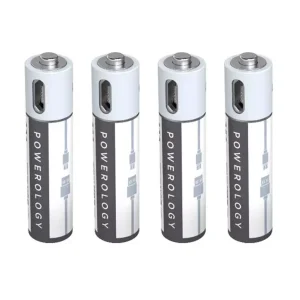 باتری قلمی قابل شارژ پاورولوژی مدل PRUBAA4 (بسته 4 عددی بهمراه کابل شارژ)