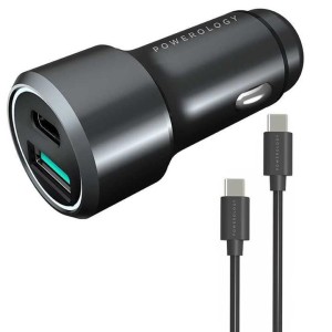 شارژر فندکی 2 پورت تایپ‌سی و یواس‌بی  38 وات پاورولوژی مدل 38W Ultra-Quick با کابل