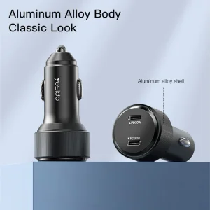 شارژر فندکی 2 پورت تایپسی  60 وات یسیدو مدل Yesido 60W HighPower Dual USB-C Y48