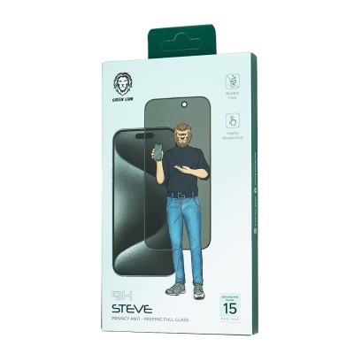 گلس محافظ صفحه پرایوسی آیفون 15 پرو گرین Green iPhone 15 Pro 9H Steve Privacy HD Full Glass