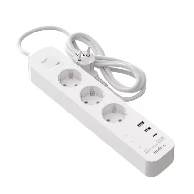 چندراهی هوشمند برق 3 خروجی برق، 1 تایپ سی و 2 یو اس بی (شارژر 30 وات) هادرون مدل Hadron P343 Power Strip + 30W USB Charger