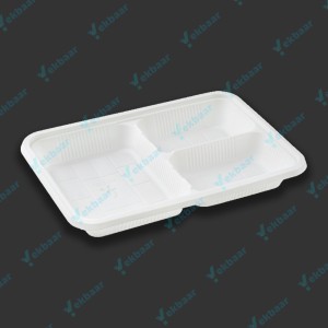 ظرف غذا مدل مستطیل سه خانه یکبارمصرف گیاهی - برند آملون