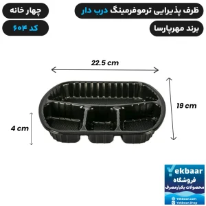 ظرف یکبار مصرف درب دار چهار خانه ترموفرمینگ کد 604 - برند مهرپارسا