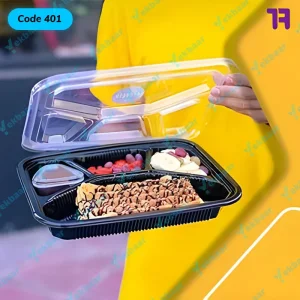 خرید و قیمت ظرف یکبار مصرف درب دار چهار خانه ترموفرمینگ کد 401 - برند مهرپارسا